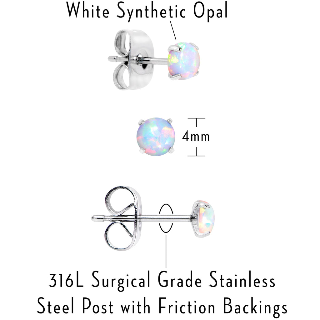 BodyCandy White Synthetic Opal Stainless Steel Post Stud Earring Pack Set of 3 — alternative angle