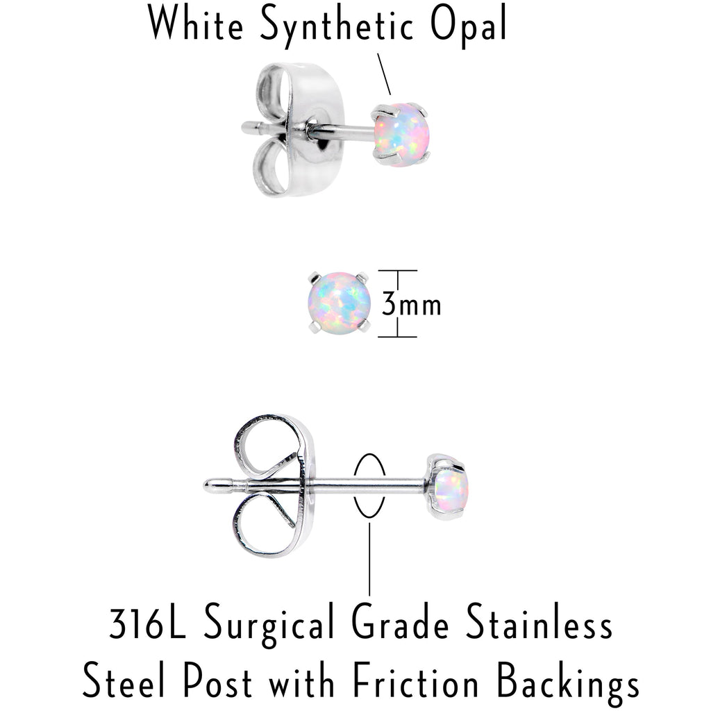 BodyCandy White Synthetic Opal Stainless Steel Post Stud Earring Pack Set of 3 — in-use photo
