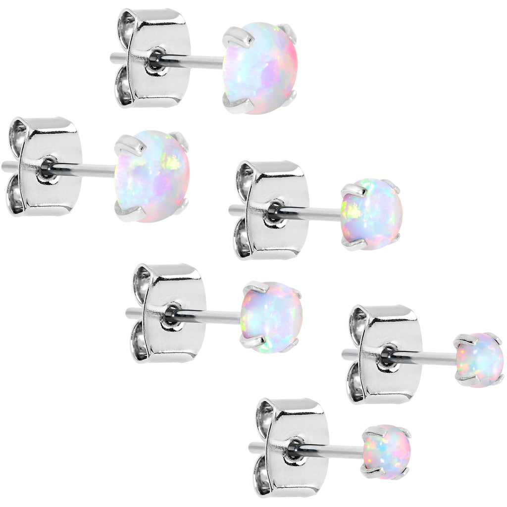BodyCandy White Synthetic Opal Stainless Steel Post Stud Earring Pack Set of 3 — main product shot