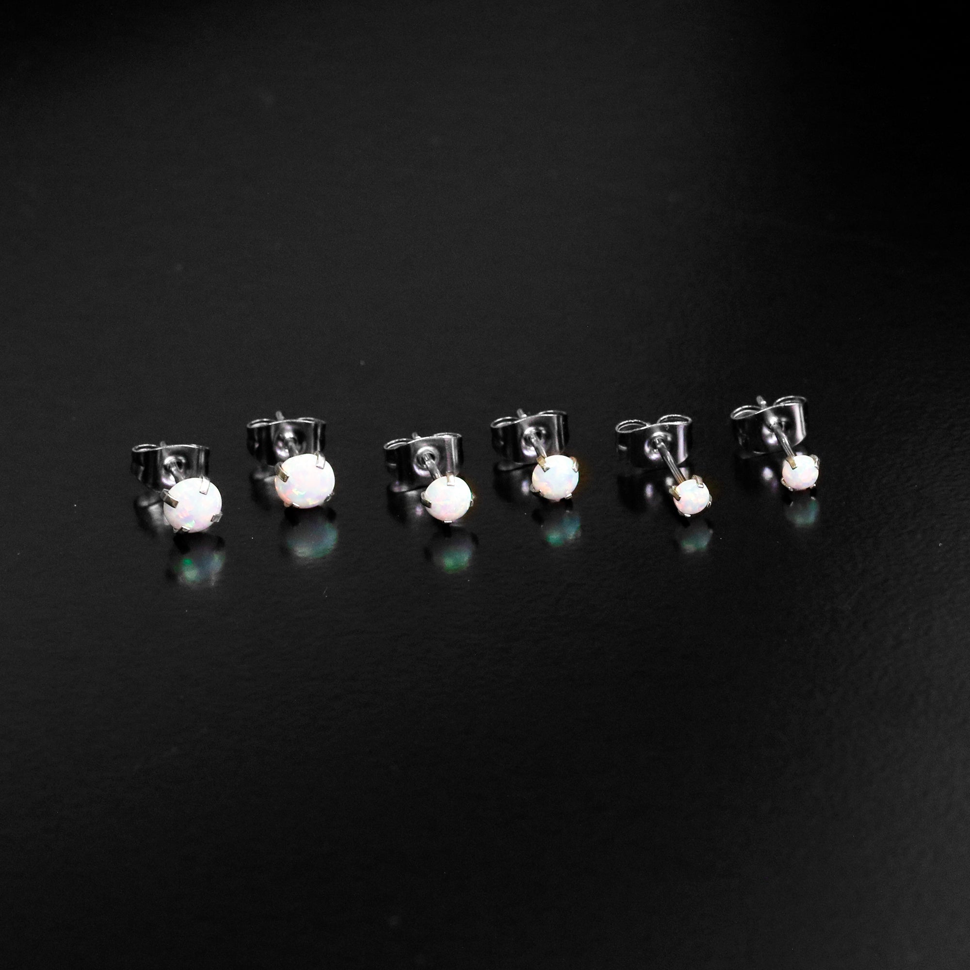 BodyCandy White Synthetic Opal Stainless Steel Post Stud Earring Pack Set of 3 — size reference
