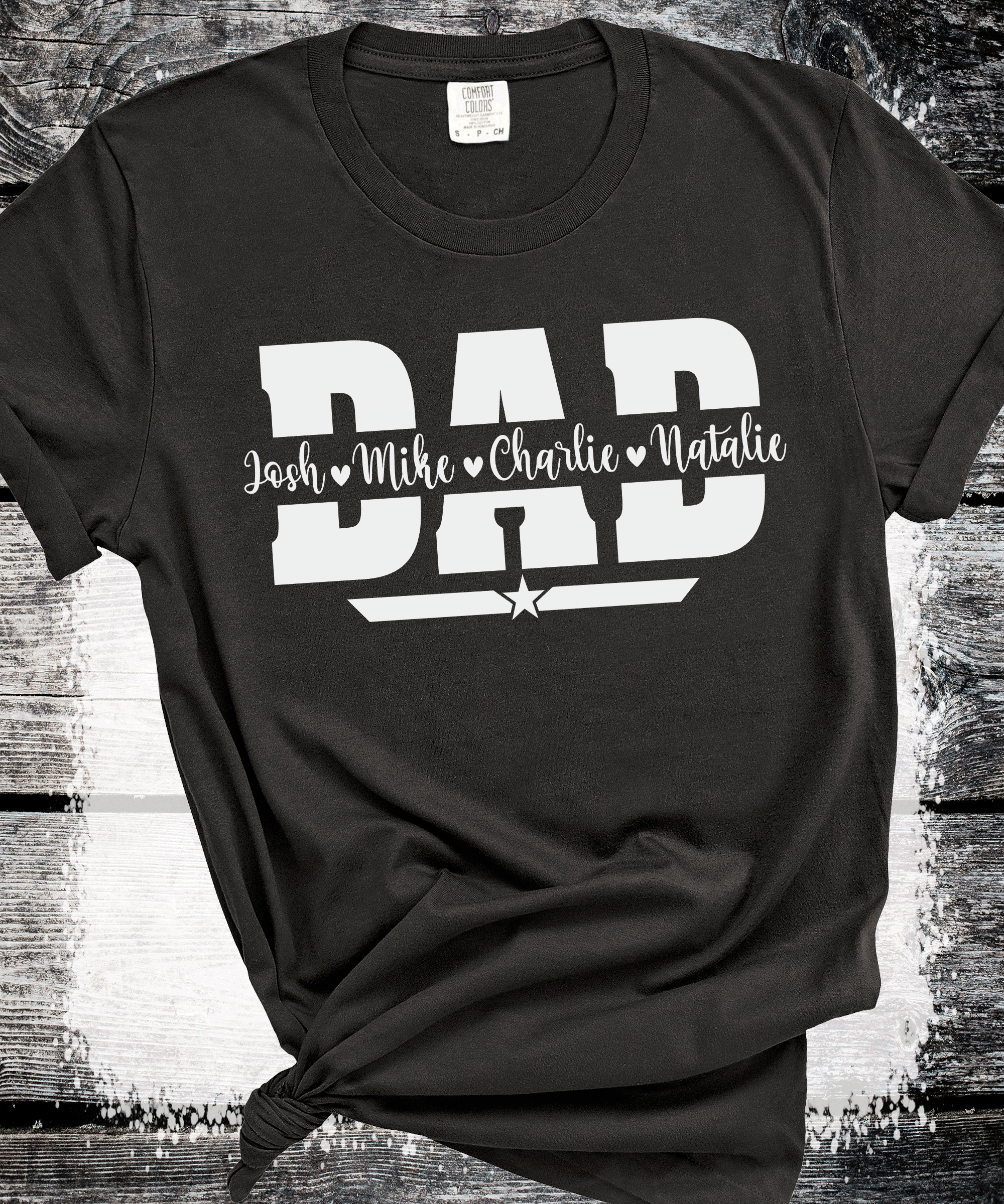 A Blessed Texas Mess Boutique Comfort Colors®  Custom Dad Shirt with Kid Names, Father's Day Gift, New Dad… — detail shot 6