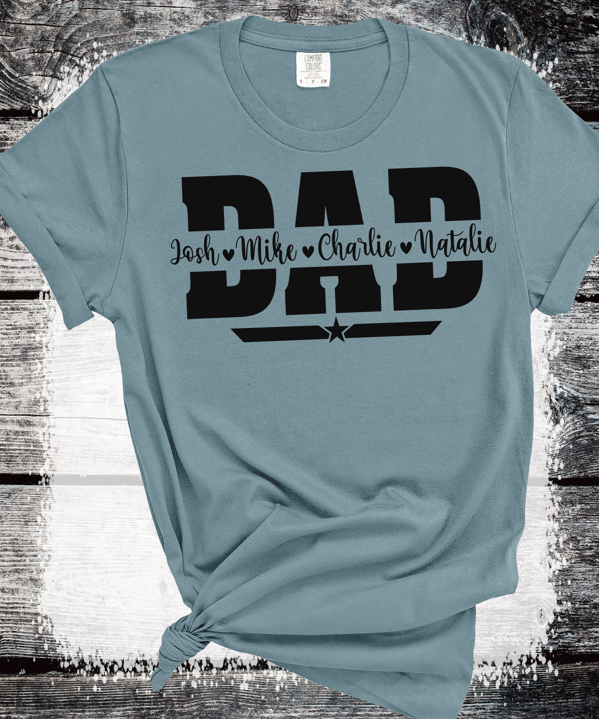 A Blessed Texas Mess Boutique Comfort Colors®  Custom Dad Shirt with Kid Names, Father's Day Gift, New Dad… — detail shot 8