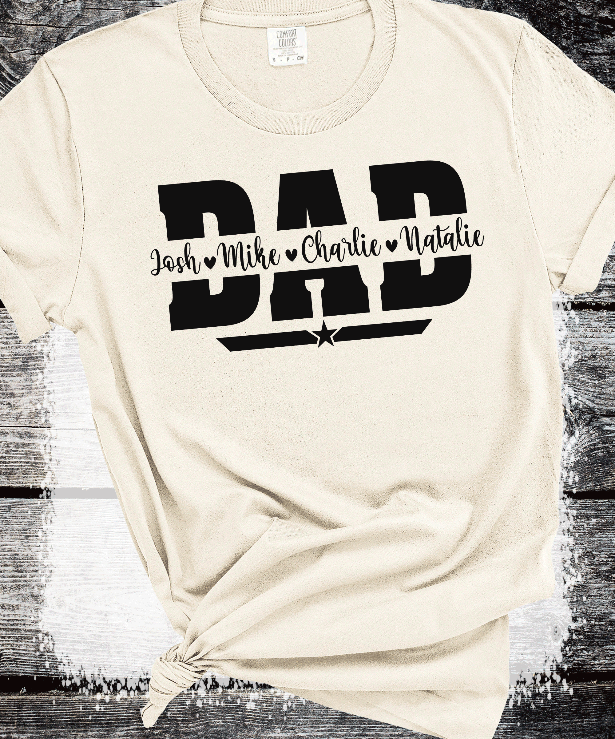 A Blessed Texas Mess Boutique Comfort Colors®  Custom Dad Shirt with Kid Names, Father's Day Gift, New Dad… — main product shot