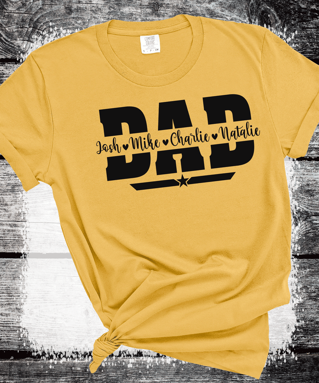 A Blessed Texas Mess Boutique Comfort Colors®  Custom Dad Shirt with Kid Names, Father's Day Gift, New Dad… — dtf / graphic shirts category context