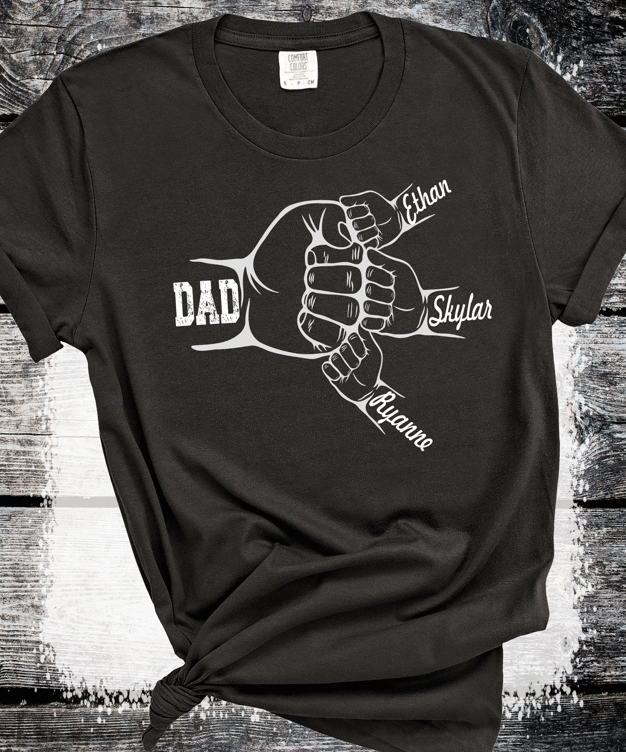 A Blessed Texas Mess Boutique Comfort Colors®  Custom Dad Shirt with Kid Names, Father's Day Gift, New Dad… — dtf / graphic shirts category context
