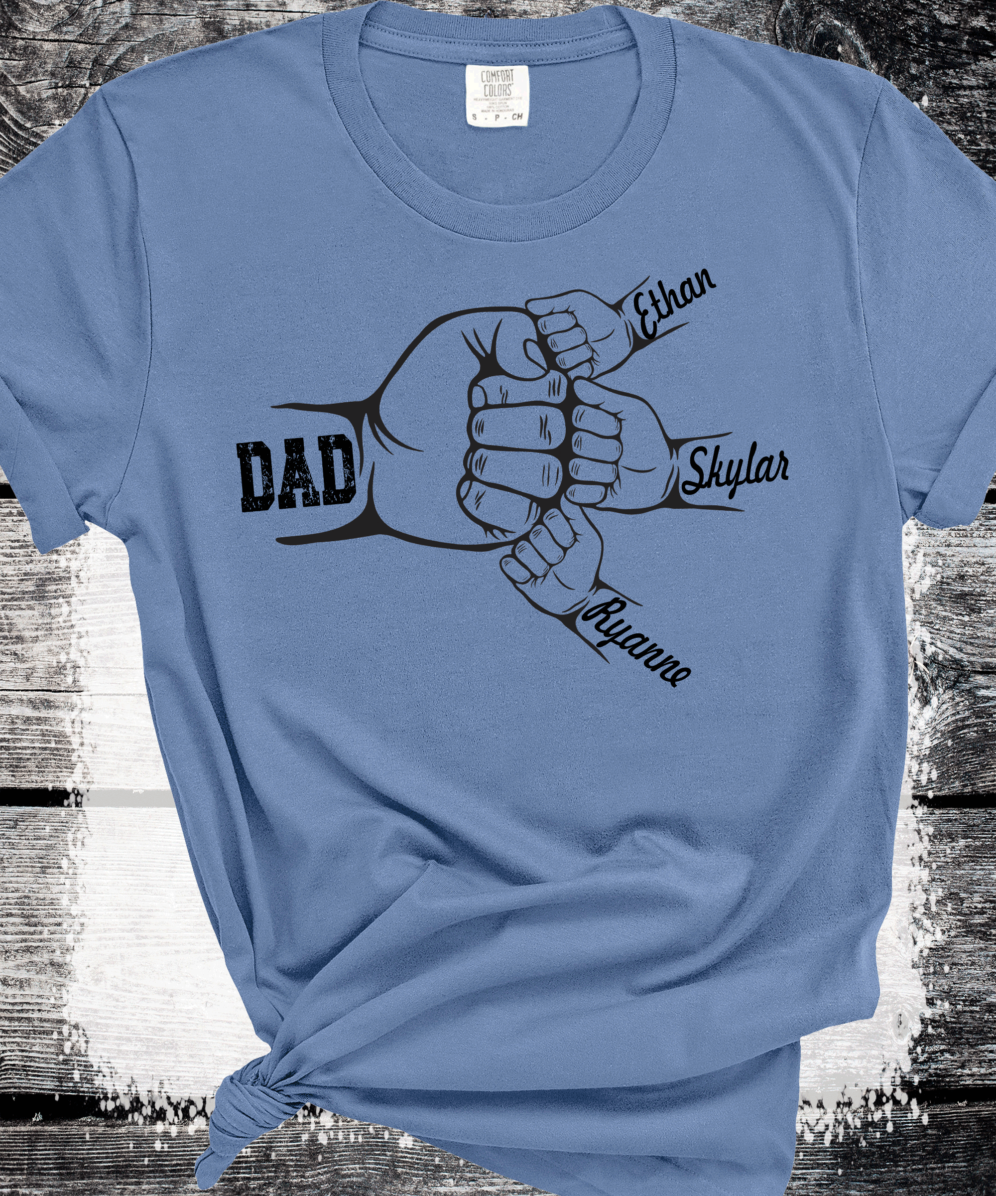 A Blessed Texas Mess Boutique Comfort Colors®  Custom Dad Shirt with Kid Names, Father's Day Gift, New Dad… — detail shot 6