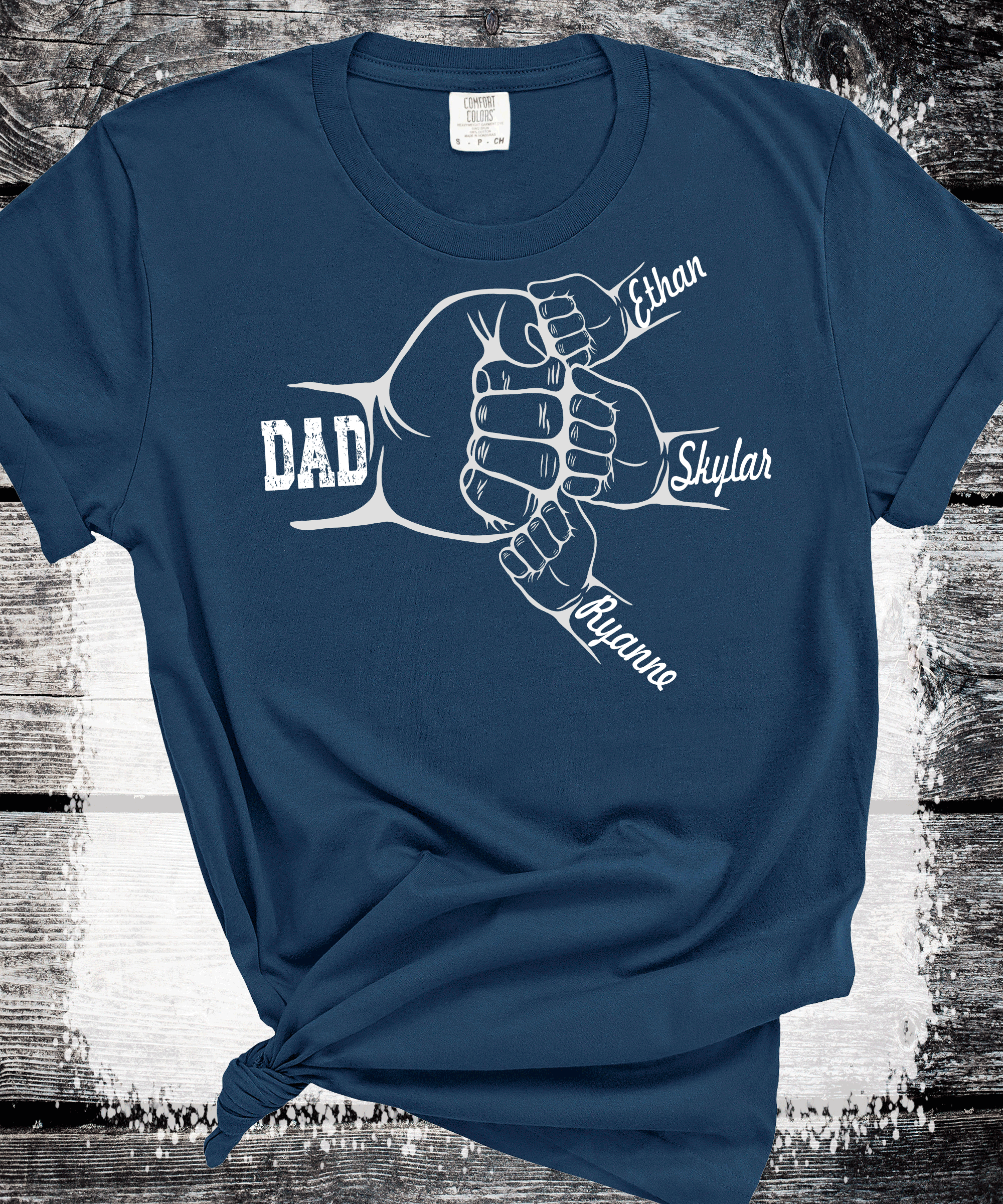 A Blessed Texas Mess Boutique Comfort Colors®  Custom Dad Shirt with Kid Names, Father's Day Gift, New Dad… — construction detail