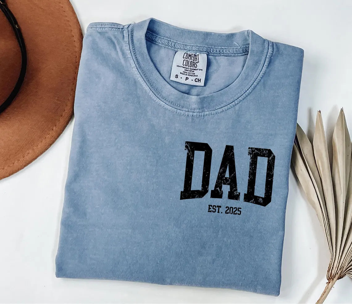 A Blessed Texas Mess Boutique Comfort Colors®  Custom New Dad Shirt EST year Father's Day Daddy Pocket… — detail shot 7