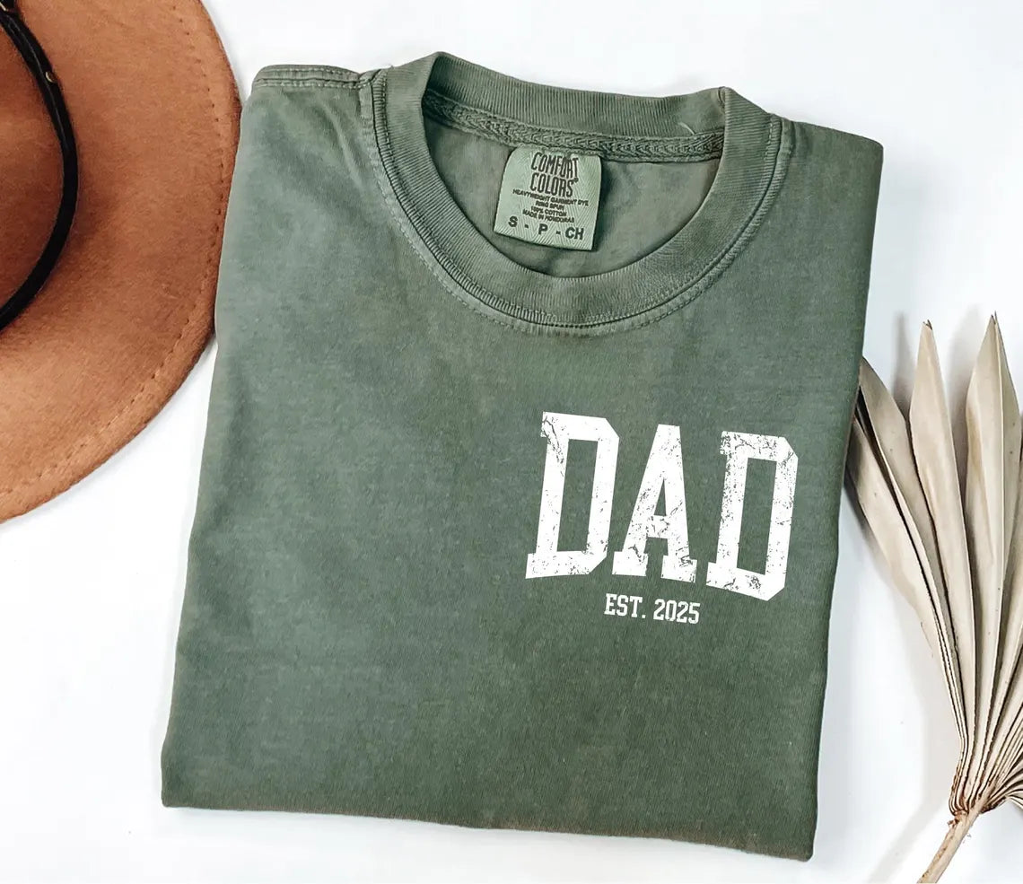 A Blessed Texas Mess Boutique Comfort Colors®  Custom New Dad Shirt EST year Father's Day Daddy Pocket… — dtf / graphic shirts category context