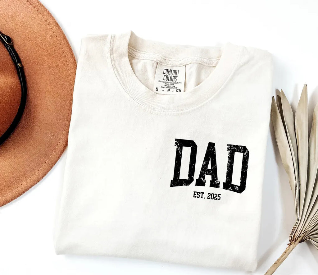 A Blessed Texas Mess Boutique Comfort Colors®  Custom New Dad Shirt EST year Father's Day Daddy Pocket… — main product shot
