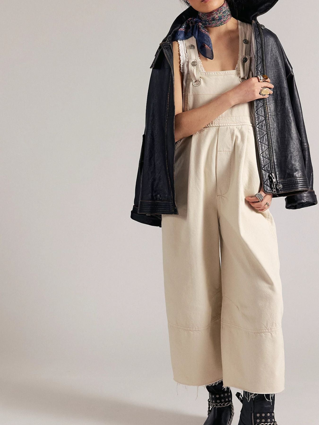 Raw Hem Wide-Leg Denim Overalls