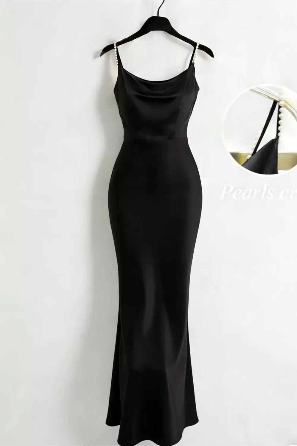 Pearl Strap Cowl Neck Satin Maxi Dress