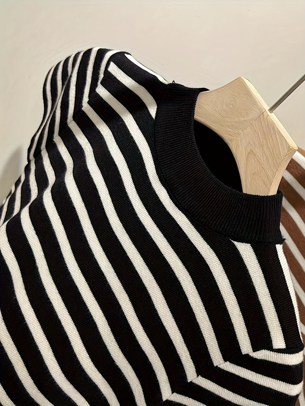 MyClosetAid Semi-High Neck Striped Short-Sleeved T-Shirt — back view