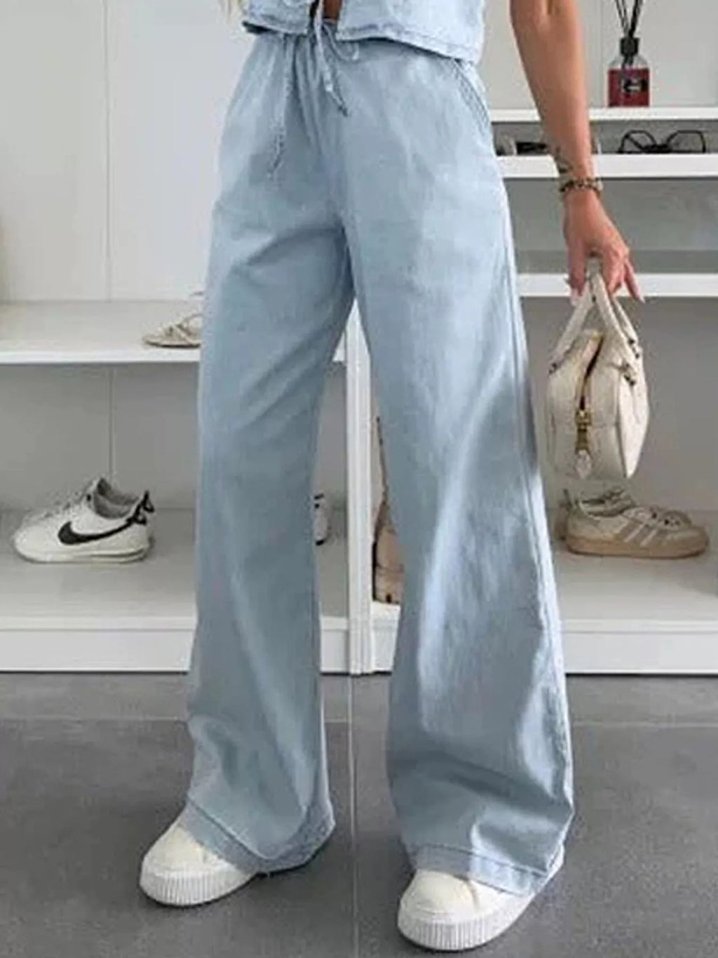 Tie Front Vest and Jeans Denim Set