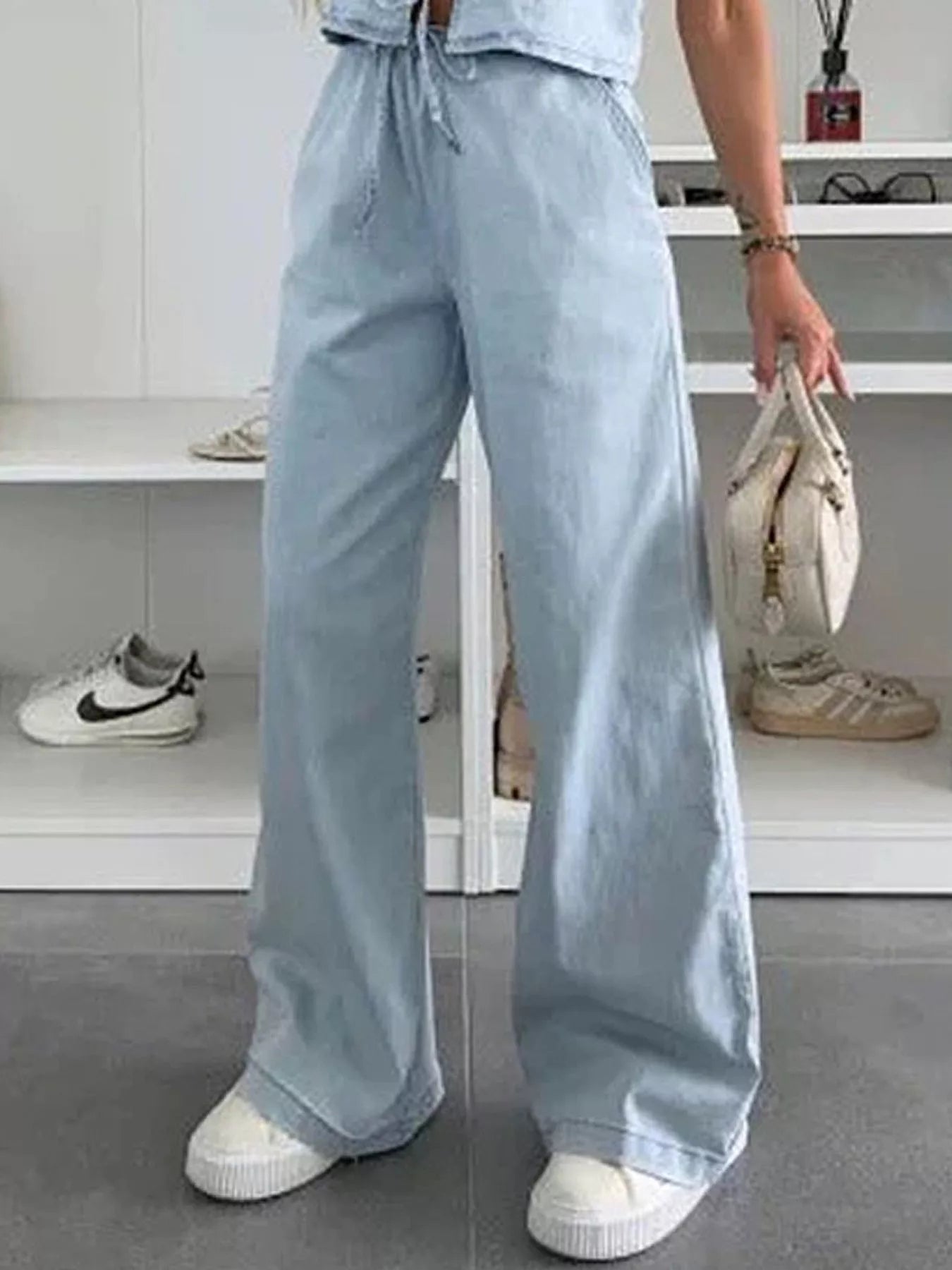 Tie Front Vest and Jeans Denim Set