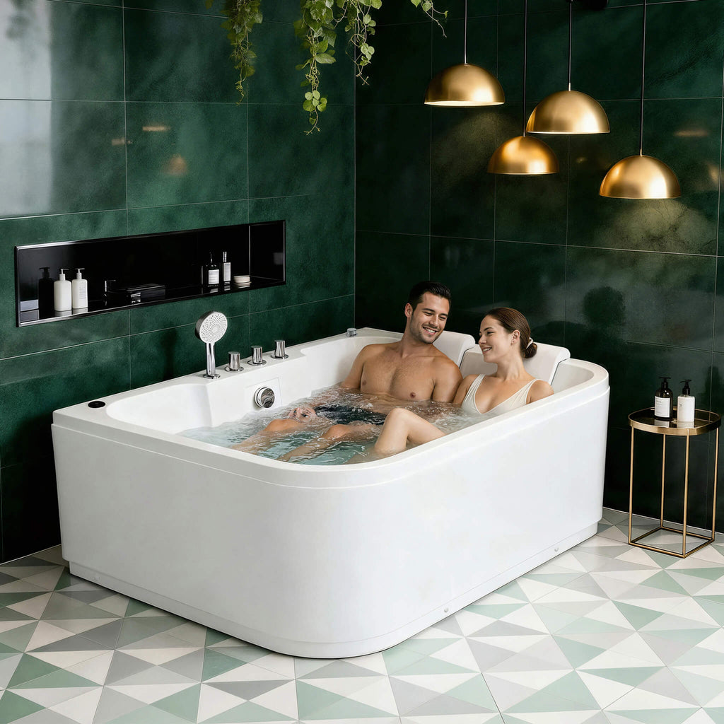 Nuvia 61-Inch 2-Person Acrylic Whirlpool Massage Bathtub With 16 Water Jets And LED Lights (SAK15780) – SAKSBY WHOLESALE, vie