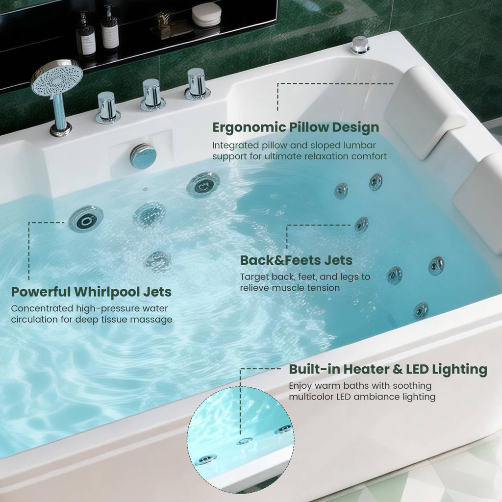Nuvia 61-Inch 2-Person Acrylic Whirlpool Massage Bathtub With 16 Water Jets And LED Lights (SAK15780) – SAKSBY WHOLESALE, vie
