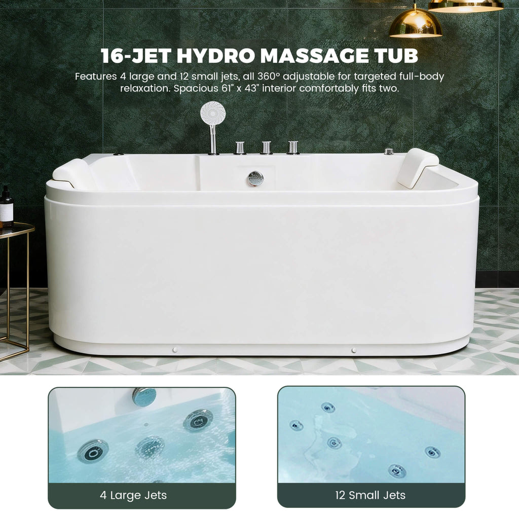 Nuvia 61-Inch 2-Person Acrylic Whirlpool Massage Bathtub With 16 Water Jets And LED Lights (SAK15780) – SAKSBY WHOLESALE, vie