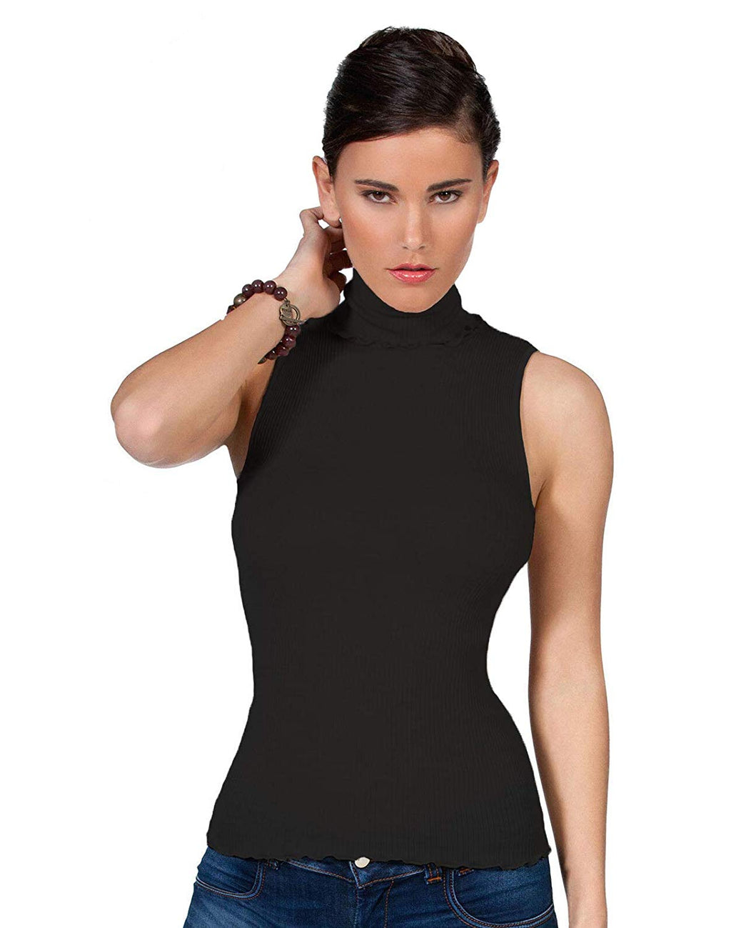 tittimitti EGi Luxury Wool Silk Turtleneck Sleeveless Top. Proudly Made in Italy (1484) — lifestyle context