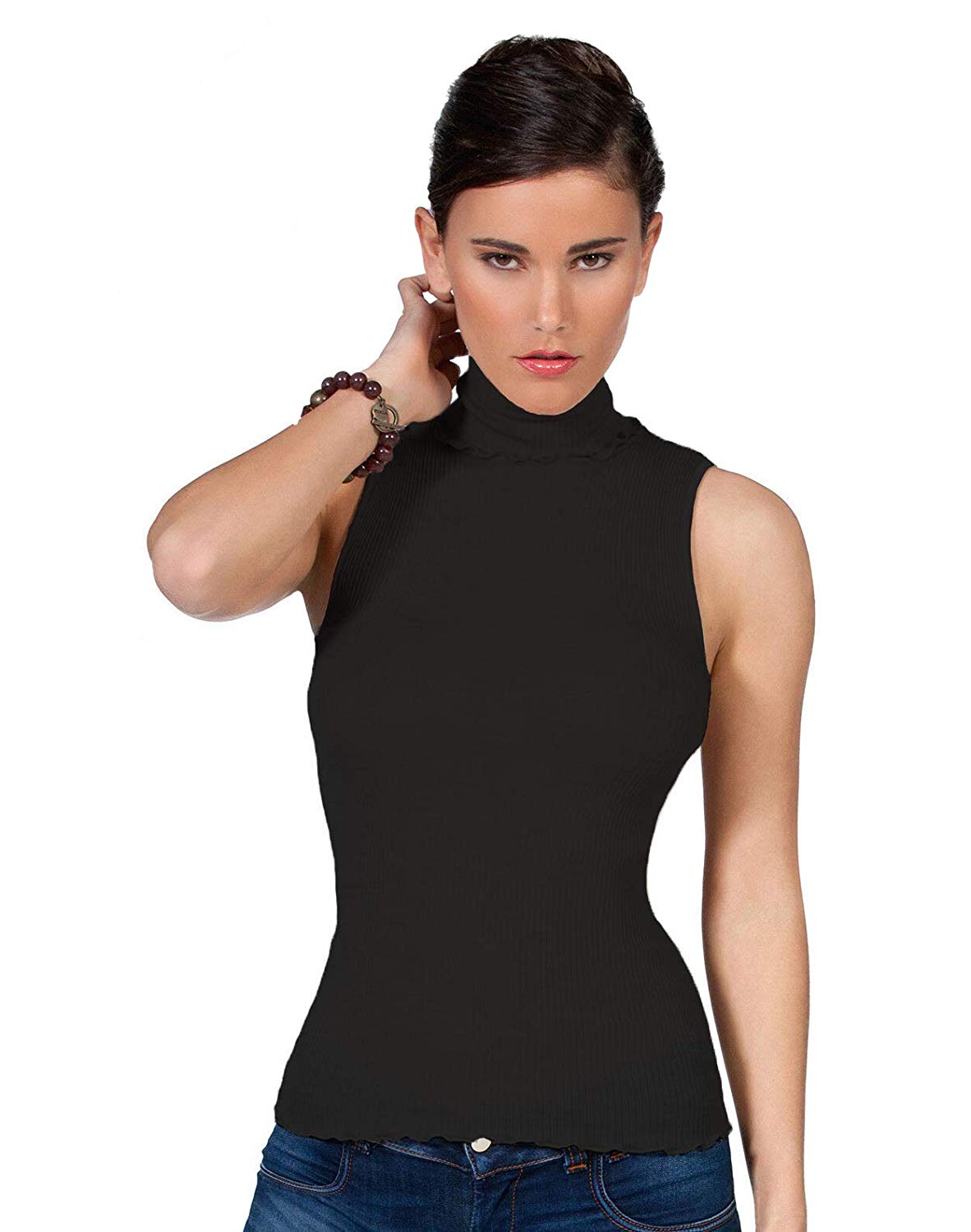 tittimitti EGi Luxury Wool Silk Turtleneck Sleeveless Top. Proudly Made in Italy (1484) — lifestyle context