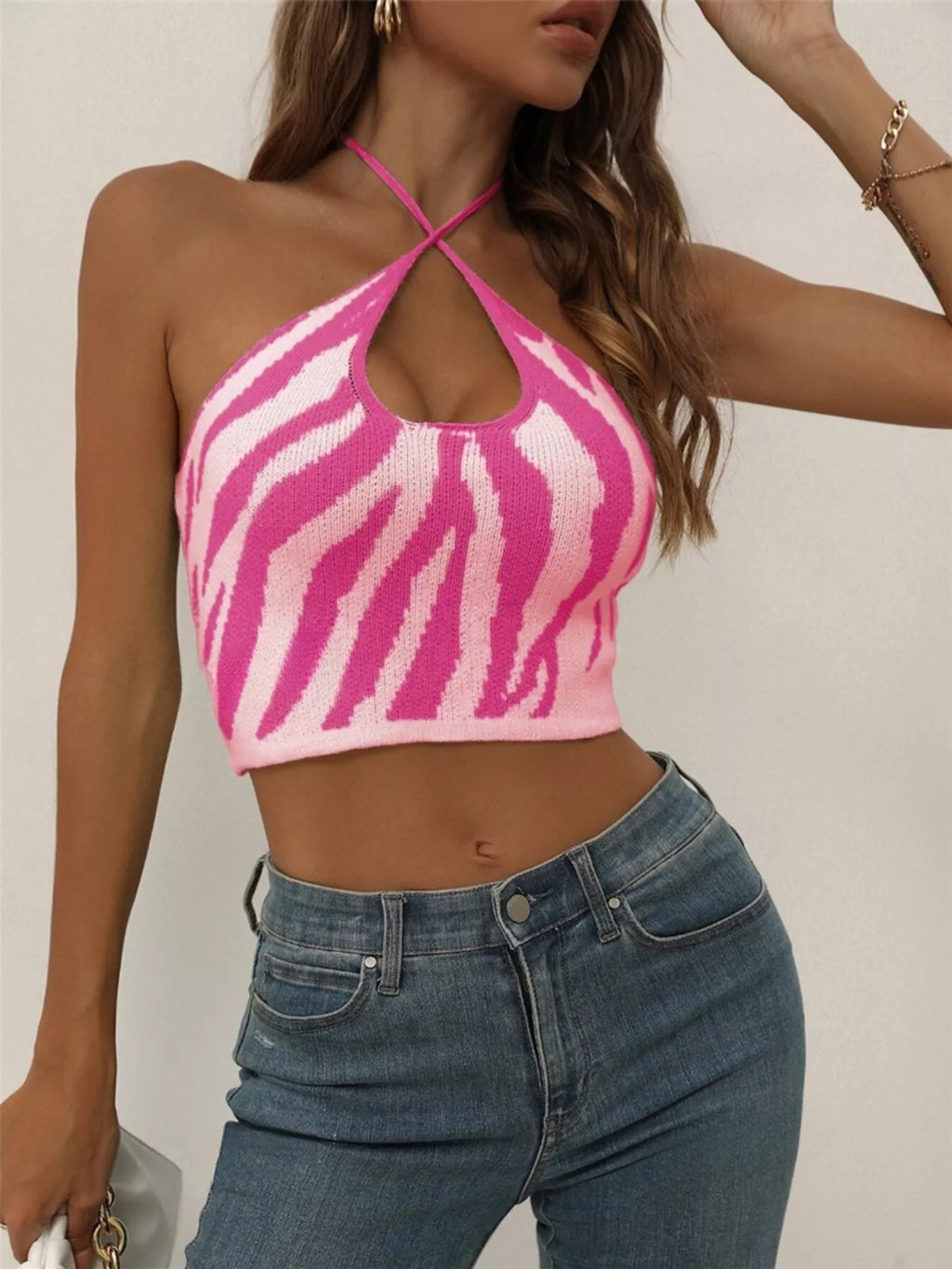 Contrast Halter Neck Knit Cami