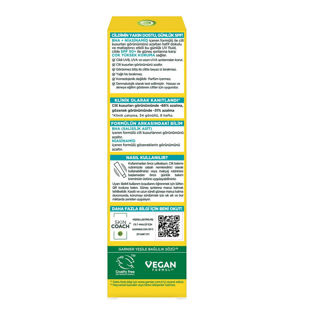 Garnier Daily Sunscreen Face Cream SPF 50+ - Non-comedogenic, Fragrance-free, BHA and Niacinamide for Acne-prone Skin
