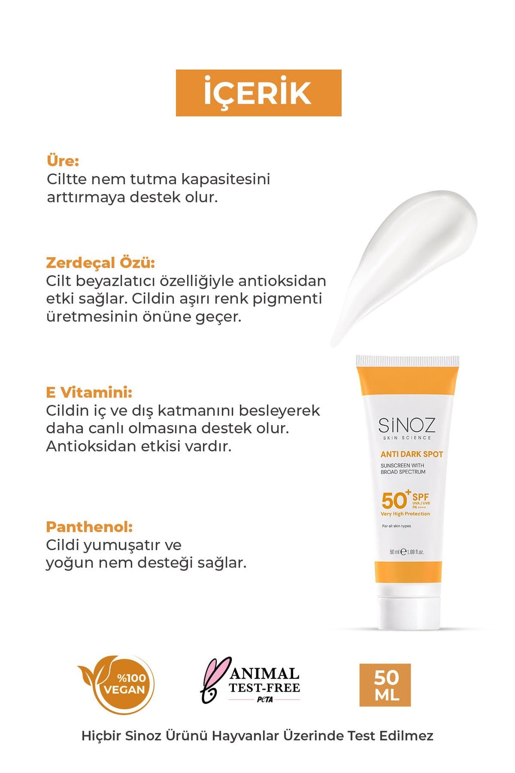 Sinoz Anti-Dark Spots SPF 50+ Face Sun Cream 50 ML