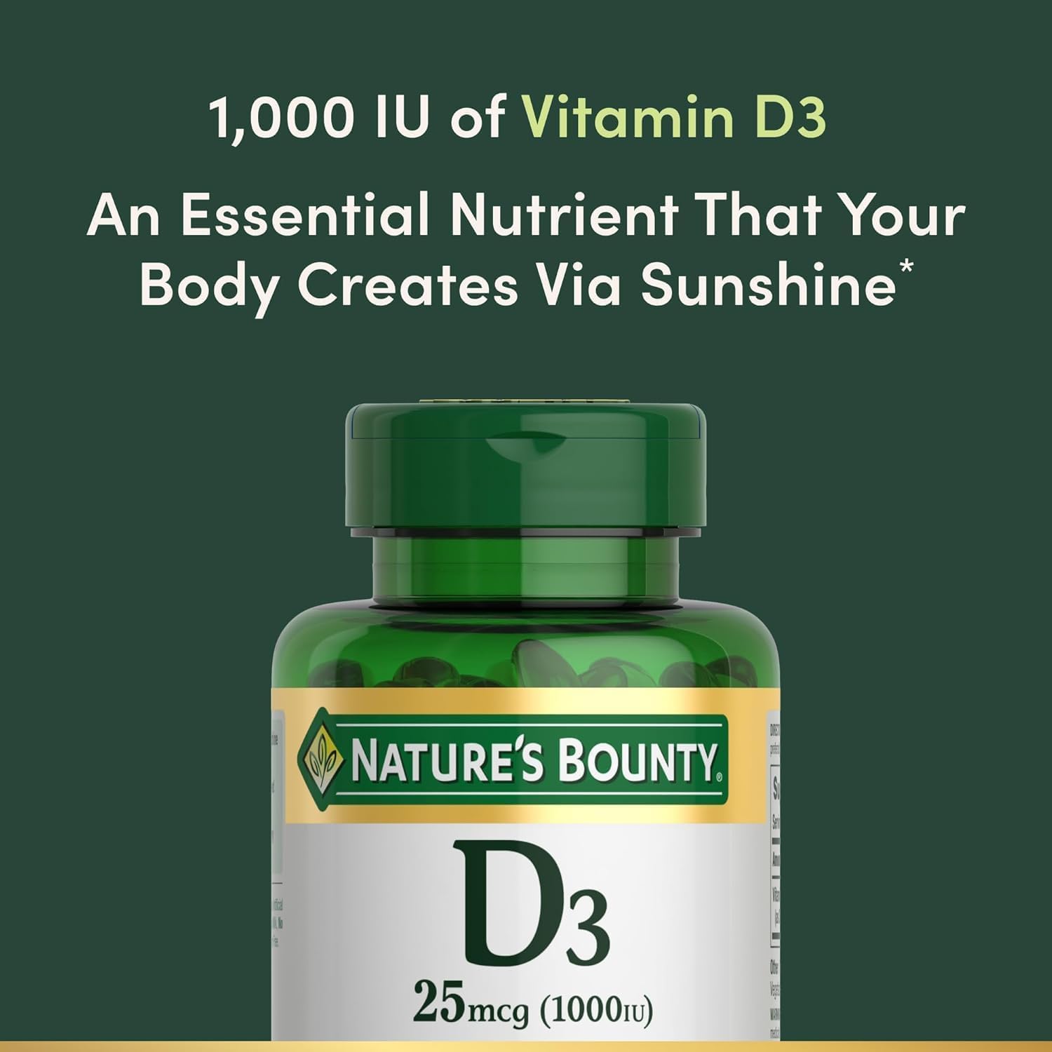Nature's Bounty Vitamin D3 1000 IU Supplement - 100 Softgels, Gluten-Free, Supports Bone Health & Immune Function