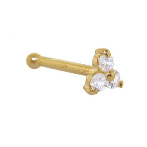 BodyCandy Solid 14K Yellow Gold Crystalline Gem Flower Nose Bone — side view