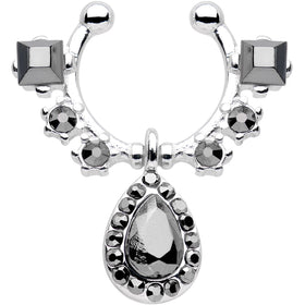 Black Gem Silhouette Dangle Clip On Septum