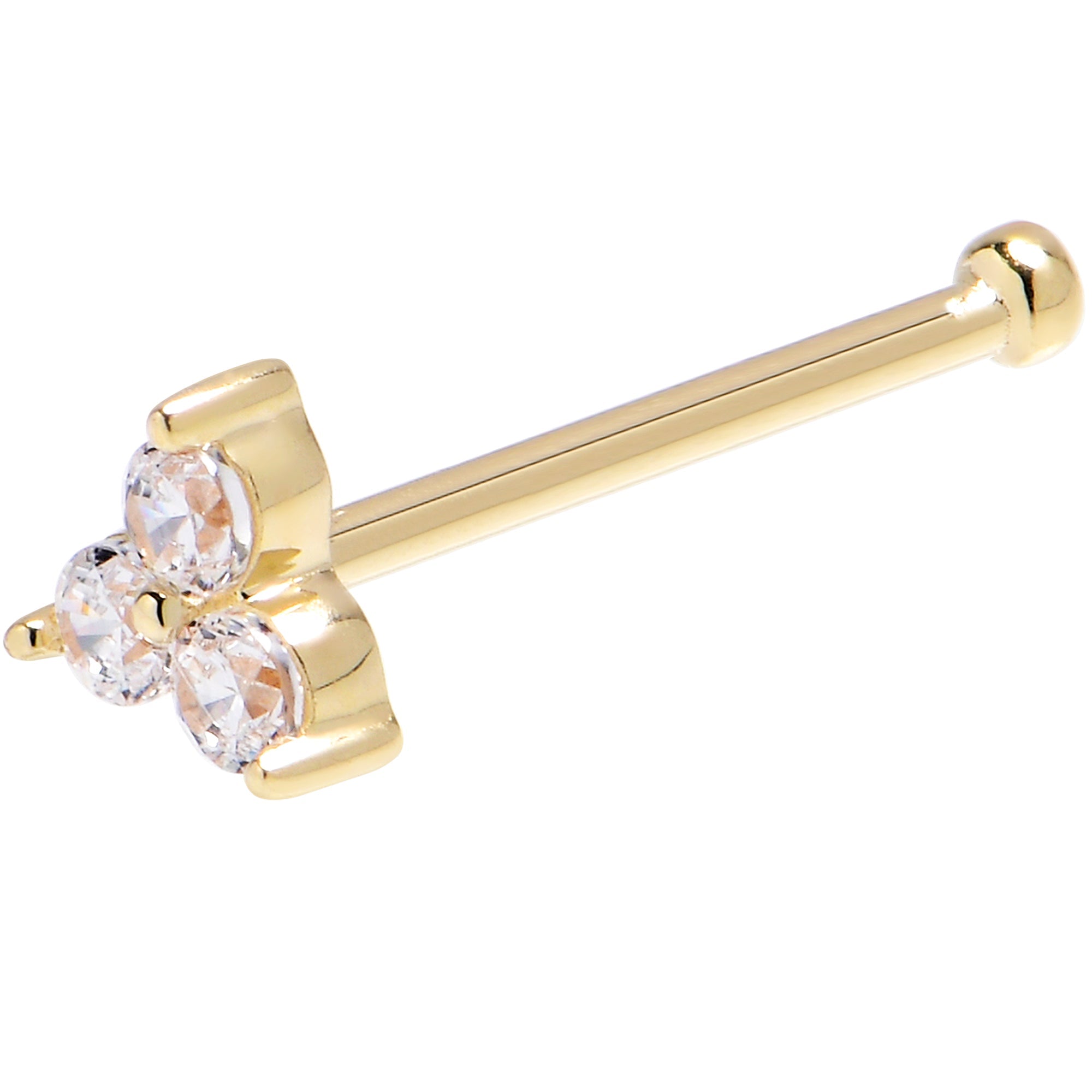 BodyCandy Solid 14K Yellow Gold Crystalline Gem Flower Nose Bone — detail close-up
