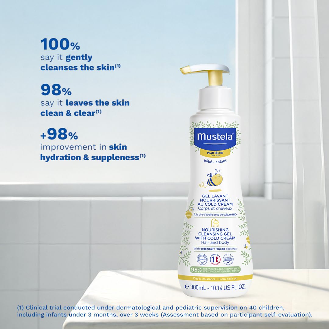 Mustela Nourishing Cleansing Gel with Cold Cream for Newborns & Dry Skin - Gentle, Natural Baby Care