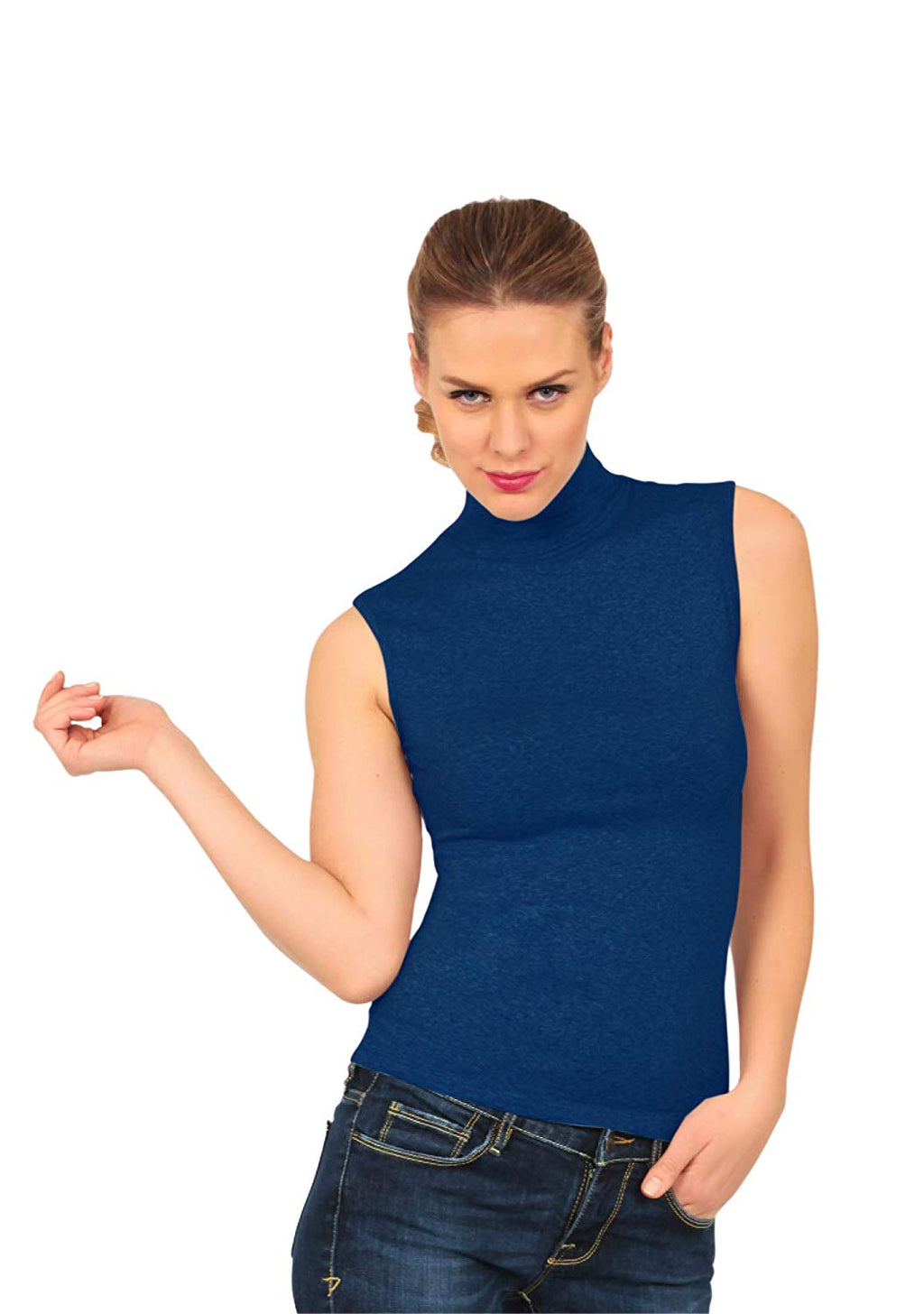 BASIC COTTON Free Spirit Premium Quality Cotton Women's Turtleneck Sleeveless Top Made in Italy — view 4