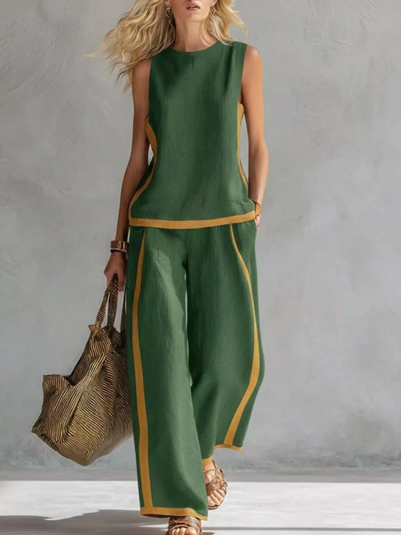 Sleeveless Tank Top and Wide-Leg Pants Set