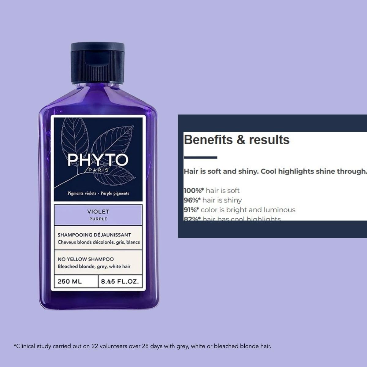 Phyto Purple Anti-Brassiness Shampoo 250ml - Sulfate-Free Purple Shampoo for Blonde, Gray, White Hair
