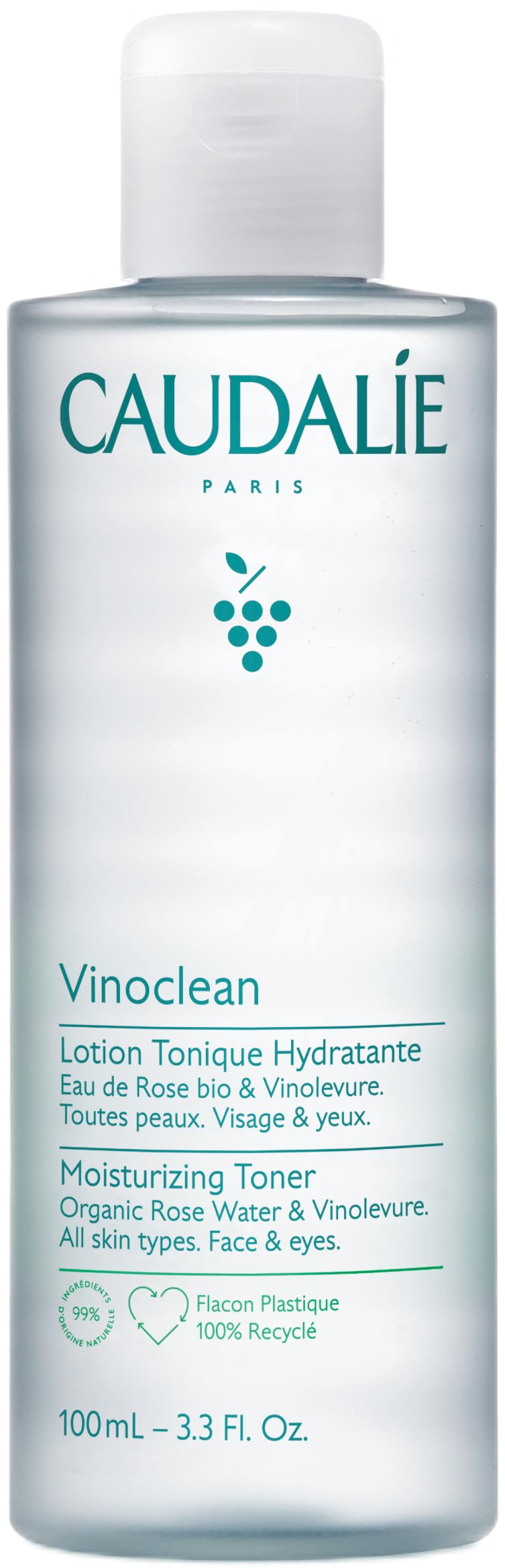 Caudalie Vinoclean Moisturizing Toner - Vegan Skincare for Sensitive Skin, Natural Makeup Remover, 3.38 fl oz