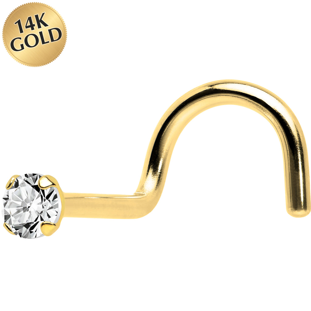 BodyCandy Solid 14K Yellow Gold 2mm Cubic Zirconia Solitaire Nose Ring — main product shot