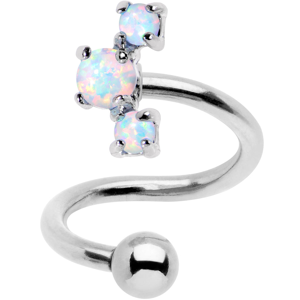 BodyCandy White Synthetic Opal Cluster Spiral Twister Top Mount Belly Ring — main product shot