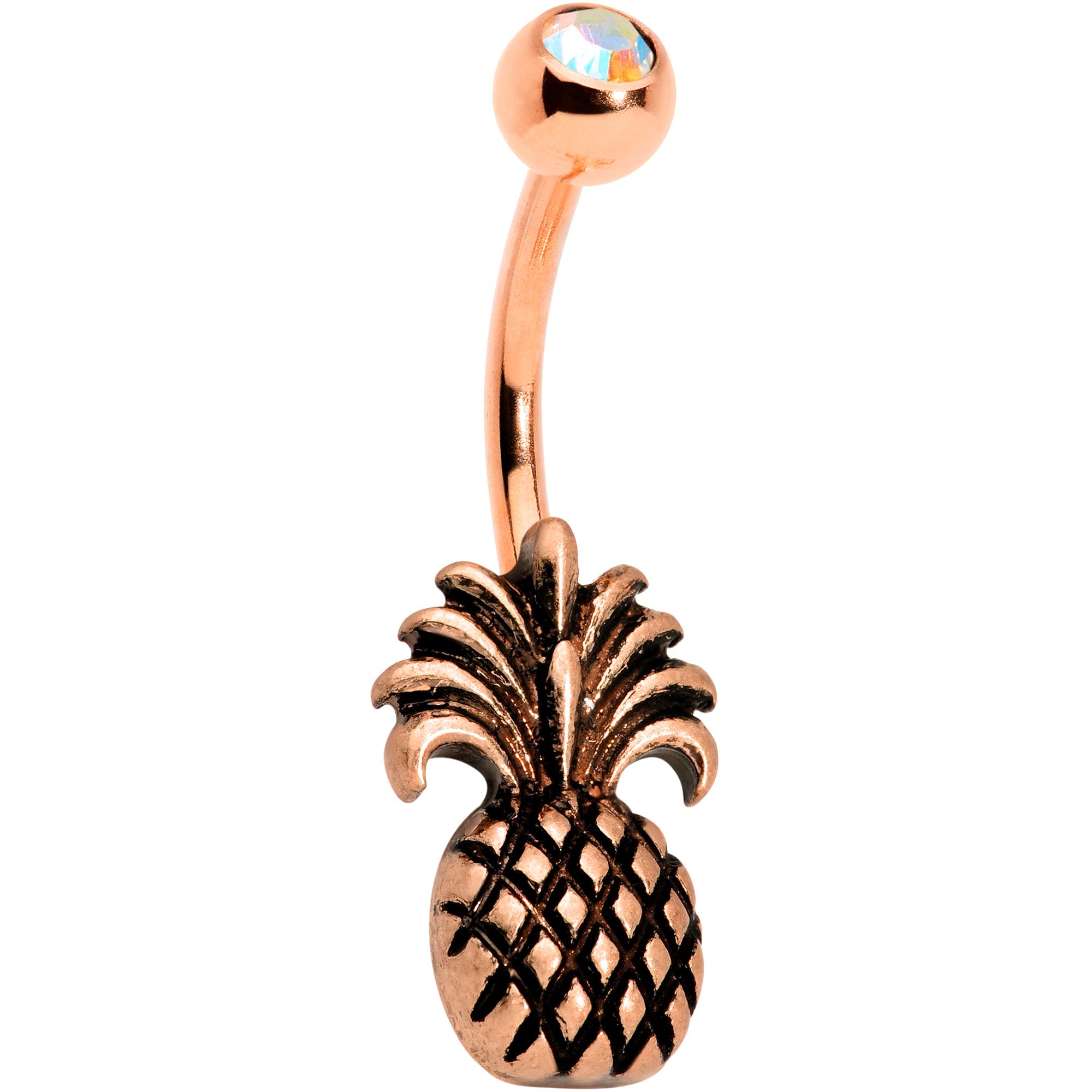 BodyCandy Clear Gem Rose Gold PVD Tropical Pineapple Pizzazz Belly Ring — main product shot