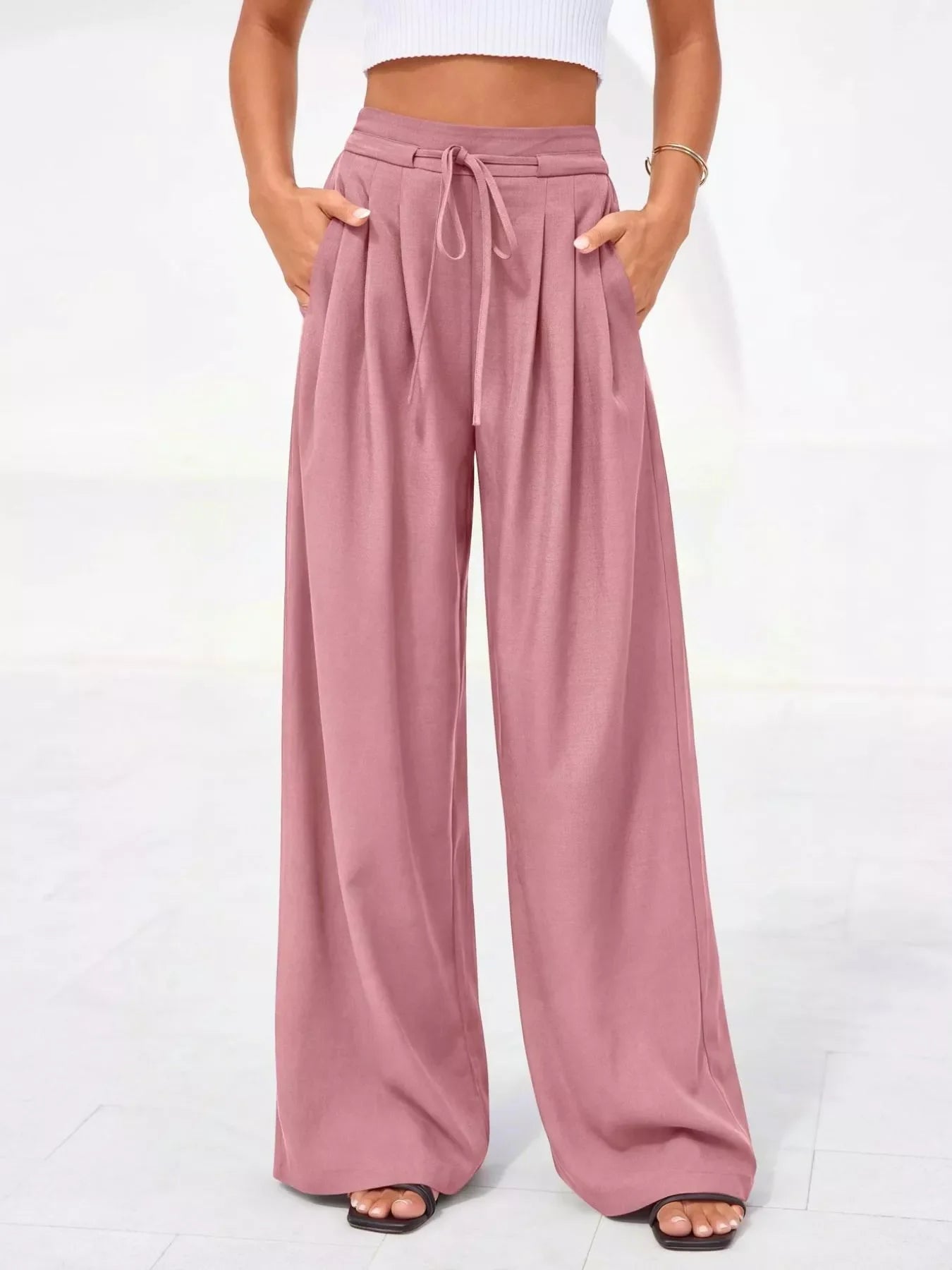 Full Size High-Waisted Wide-Leg Pleated Pants Plus Size