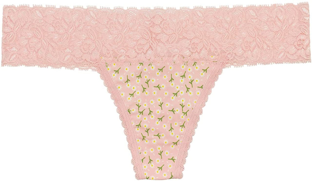Love Libby Panties Ditsy Floral Laser Cut Thong with Lace Waistband — main product shot