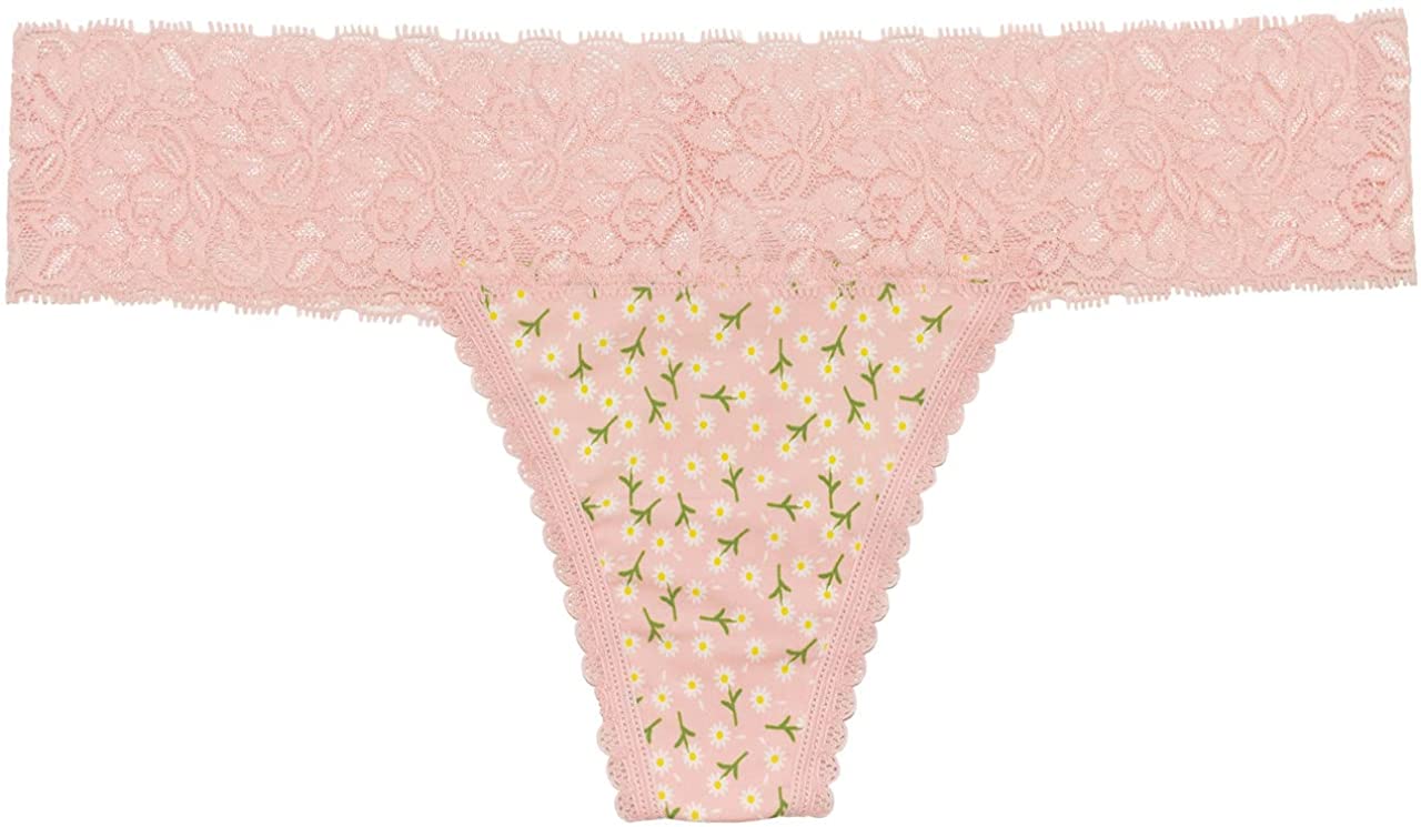 Love Libby Panties Ditsy Floral Laser Cut Thong with Lace Waistband — main product shot