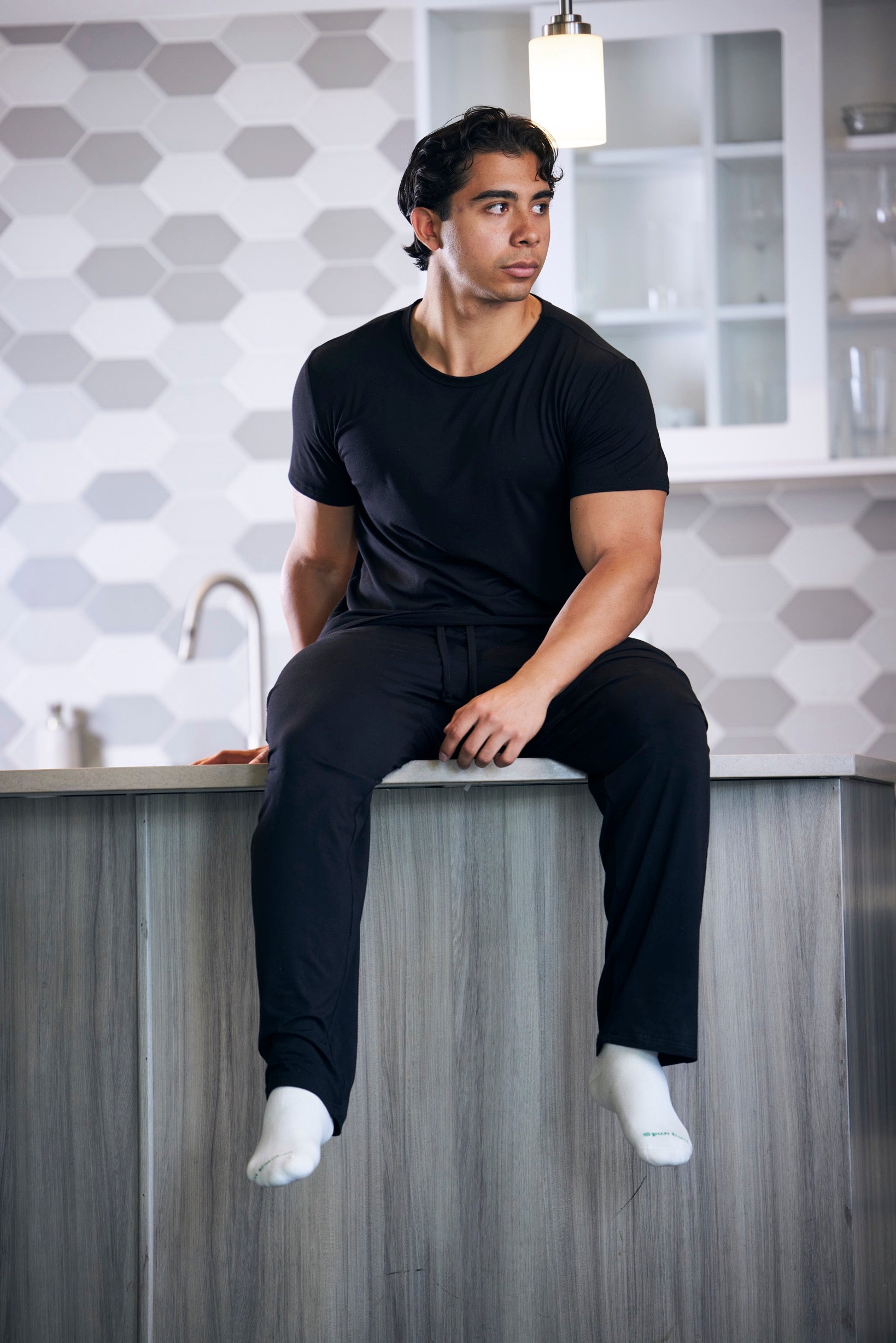 Spun Bamboo Men's Soft Bamboo Lounge Pajama Set - Short Sleeve Top & Pants — lifestyle context