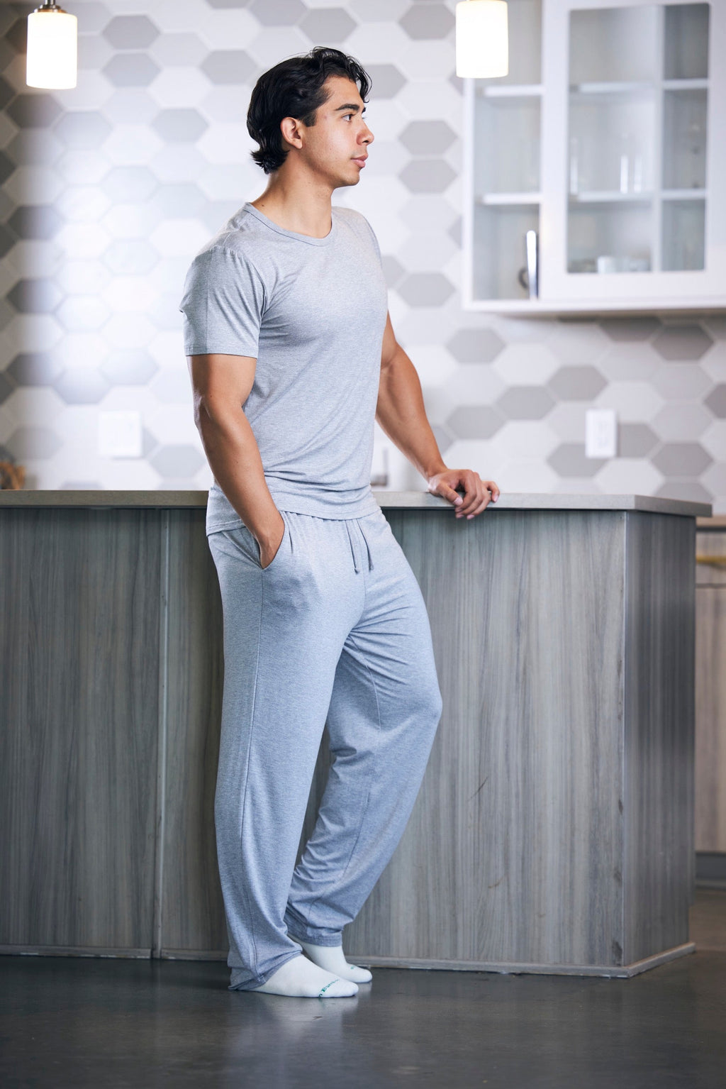 Spun Bamboo Men's Soft Bamboo Lounge Pajama Set - Short Sleeve Top & Pants — alternative angle