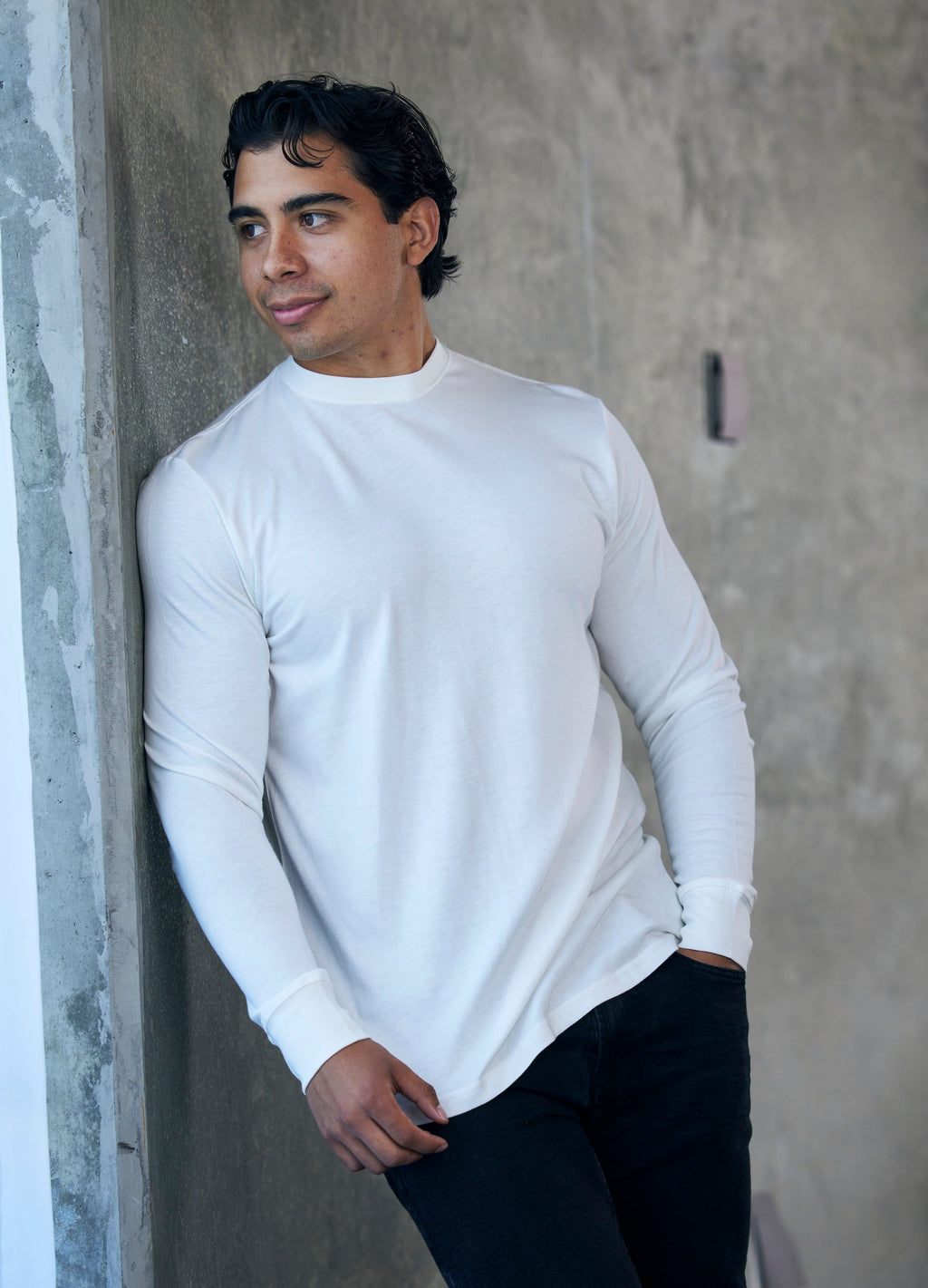 Spun Bamboo Men's Bamboo Viscose/Organic Cotton Long Sleeve T-Shirt — detail close-up