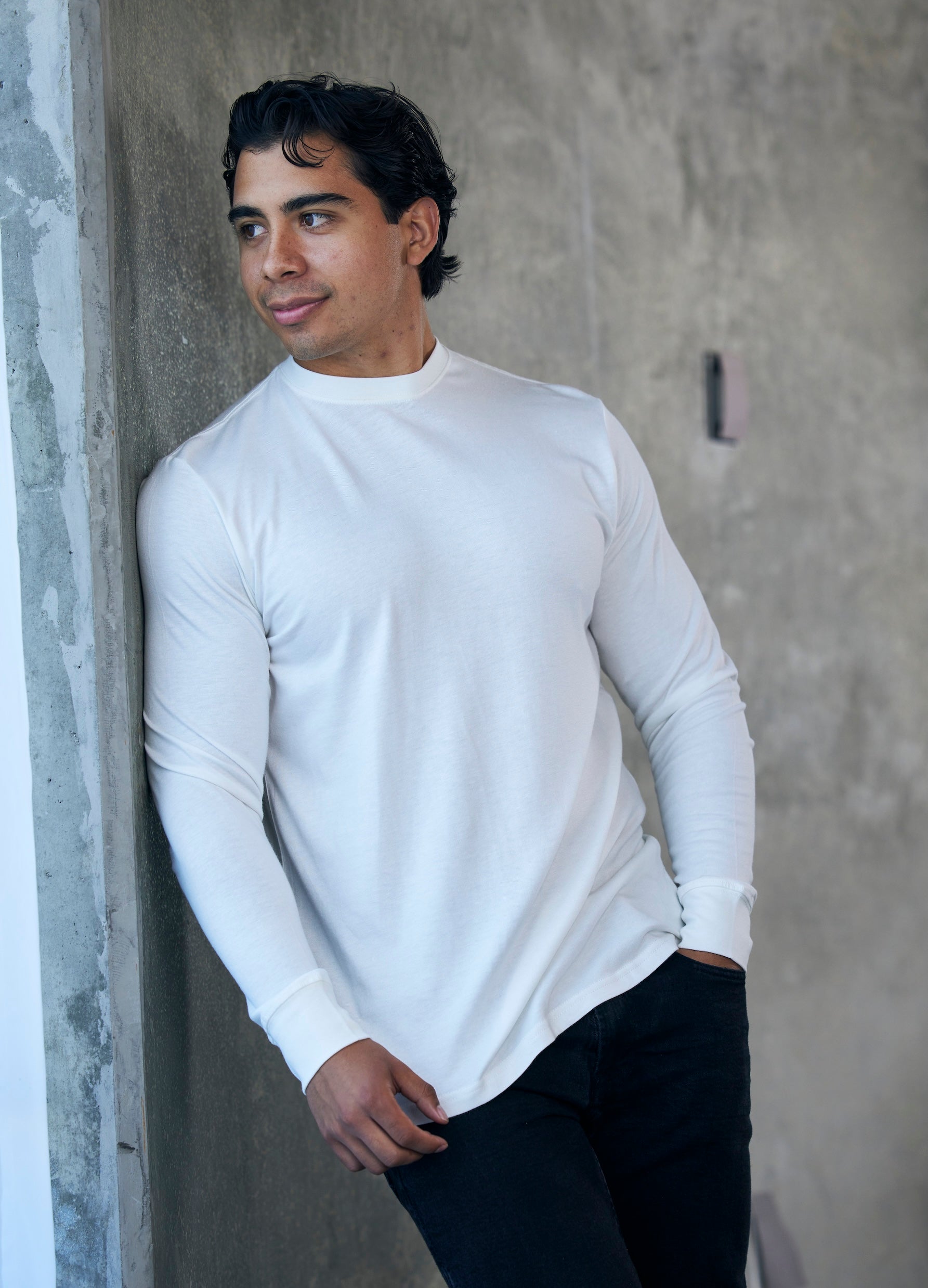 Spun Bamboo Men's Bamboo Viscose/Organic Cotton Long Sleeve T-Shirt — detail close-up