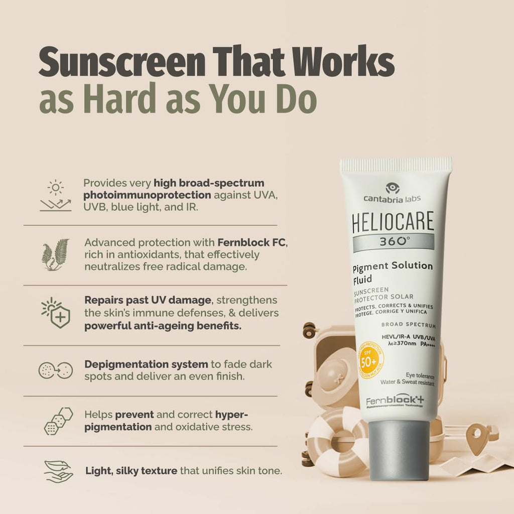 Heliocare Sunscreen Fluid SPF50+ - Water-Resistant, Non-Greasy, For All Skin Types
