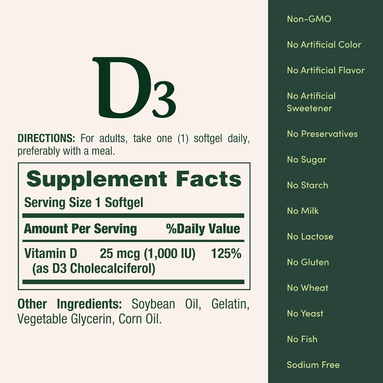 Nature's Bounty Vitamin D3 1000 IU Supplement - 100 Softgels, Gluten-Free, Supports Bone Health & Immune Function