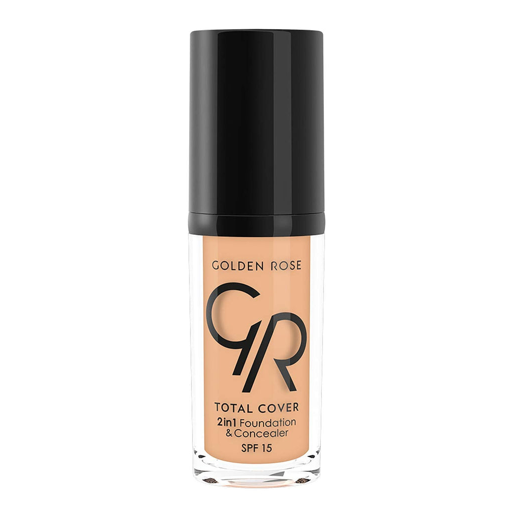 Golden Rose Total Cover 2 in 1 Foundation and Concealer - Natural Finish, High Coverage, Vitamin E - 1.01 fl oz