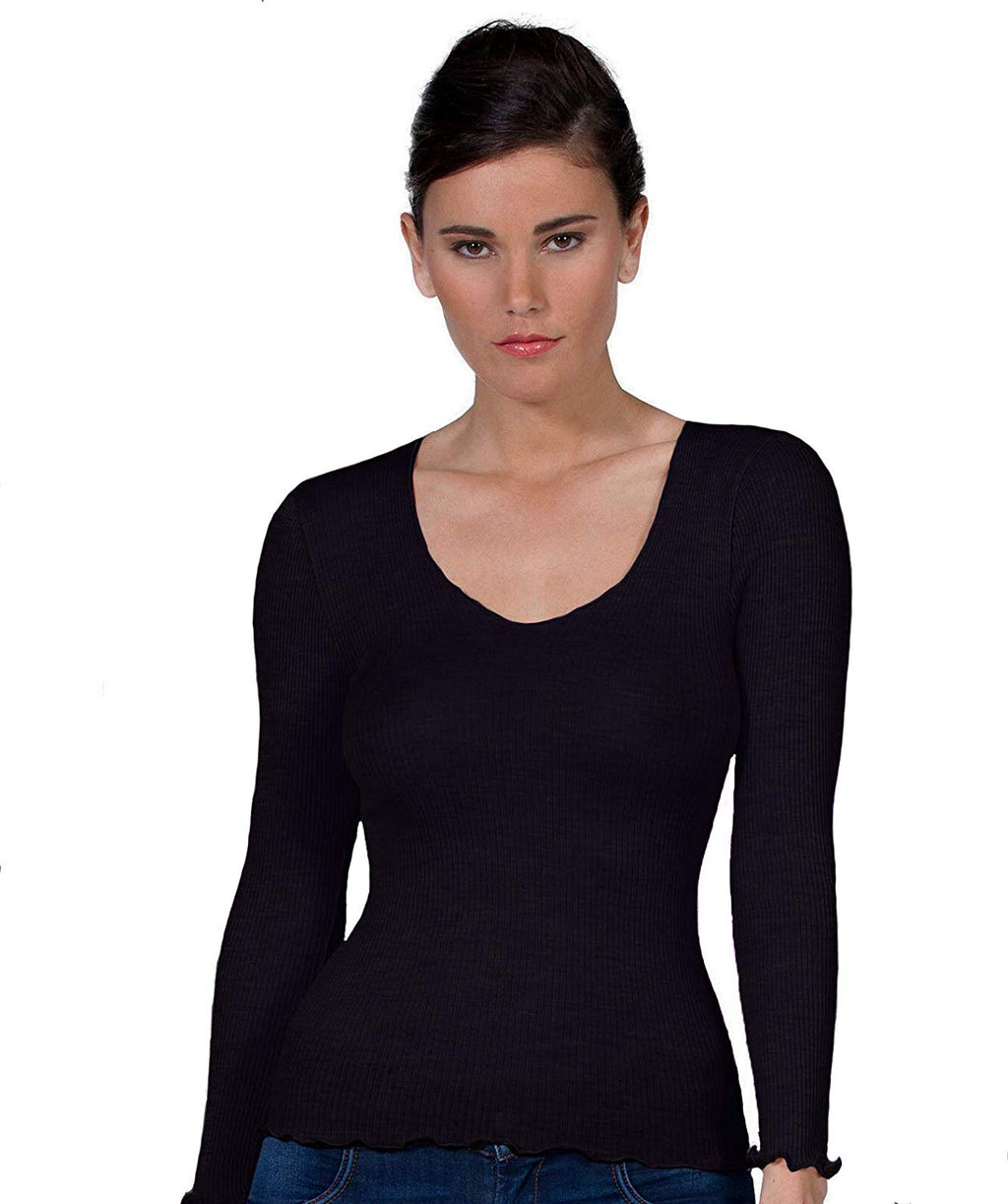 tittimitti EGI Luxury Wool Silk V-Neck Long Sleeve Top. Proudly Made in Italy (1493) — in-use photo